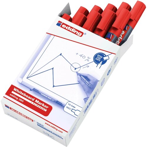 Edding Marker za belu tablu E-360 1,5-3mm, zaobljeni, pak. sa 10 kom. crvena Slike