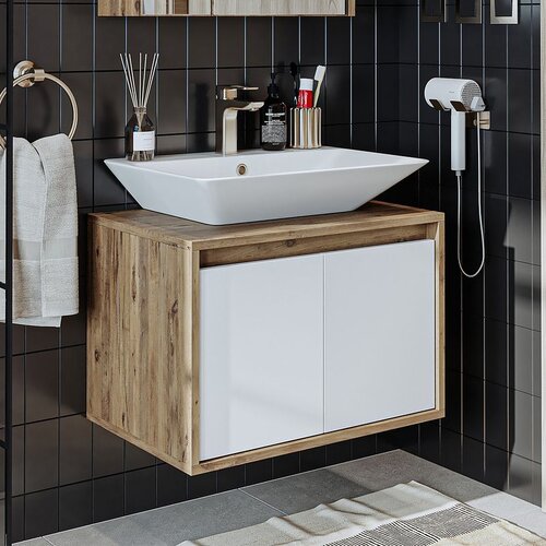 Hanah home kupatilski ormarić sa lavaboom 1750, 65 cm, atlantski bor / mat beli Cene