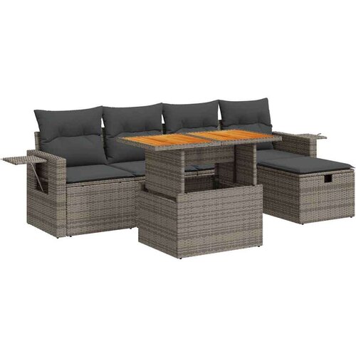 VidaXL 6-dijelni set vrtnih sofa poliratan i bagrem s jastucima sivi Slike