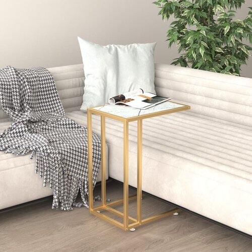  Bočni stolić za računalo bijeli mramor 50 x 35 x 65 cm stakleni Cene
