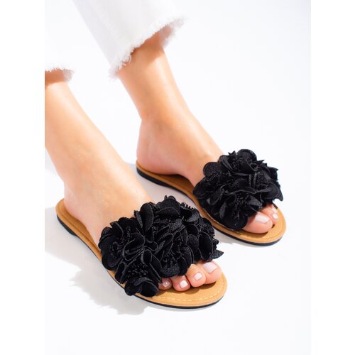SHELOVET Black women's flip-flops with flowers Cene