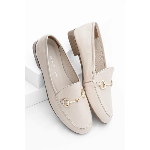 Marjin Women's Genuine Leather Chain Loafers Casual Shoes Tan tan beige Cene