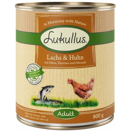 Lukullus 5 + 1 gratis! 6 x 800 g Naturkost Adult/Junior - Adult: losos i piletina