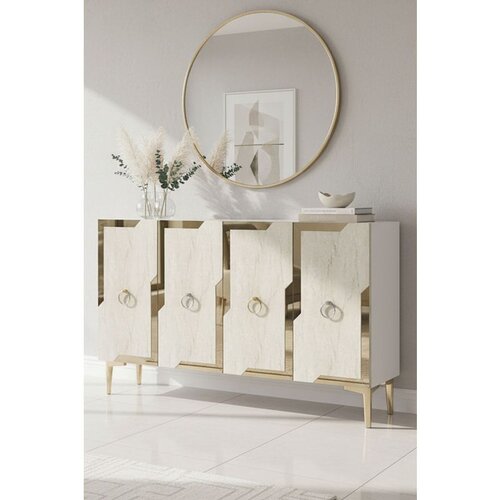 Hanah home komoda Seza 120, 120 cm, bela / travertin / zlatna Cene
