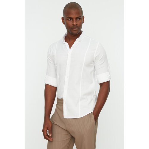 Trendyol White Men&amp;#039;s Super Slim Fit Buttoned Collar Handled Epaulet Shirt Slike