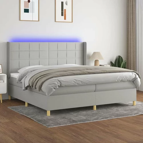  Box spring postelja z vzmetnico LED sv. siva 200x200 cm blago, (20761300)