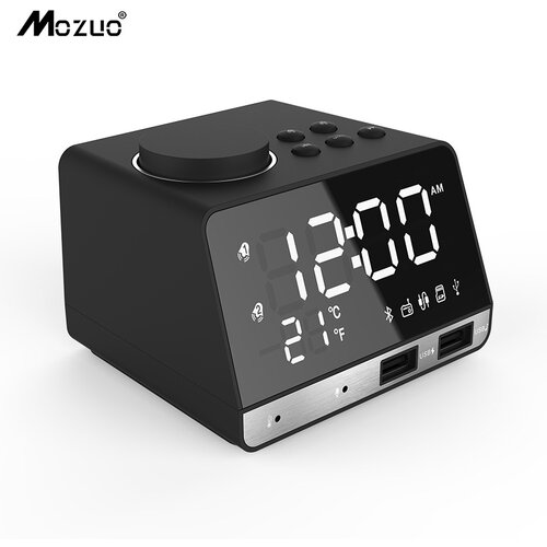 Generic Budilka, radio zvočnik z uro z dvojnim dremežem, USB polnilna vrata, Aux Tf Play, termometer, veliko ogledalo, LED, možnost zatemnitve, (21125800) Cene