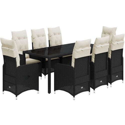 vidaXL 9-dijelni vrtni bistro set od poliratana s jastucima crni Cene