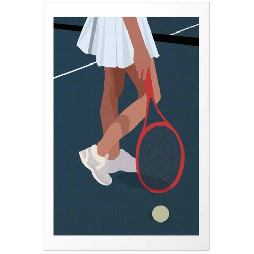  Plakat - Tennis Player with a Red Racket on the Court - Illustration 60x90 Bez okvira s margom Slike