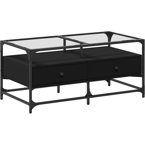 Maison Chic Klubska mizica - kavna mizica - Nizka mizica s stekleno povr&amp;scaron;ino črna 98,5x50x45 cm jeklo, (21753055) Slike
