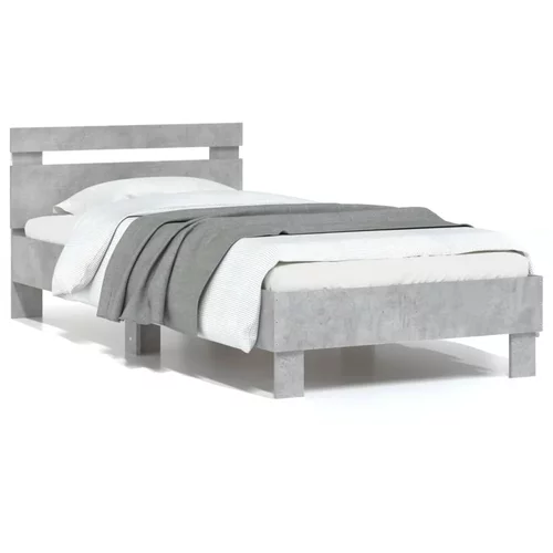  Okvir za krevet s uzglavljem i LED svjetlima siva boja betona