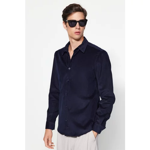 Trendyol Navy Blue Men's Slim Fit Ribbed Velvet Thick Winter Shirt