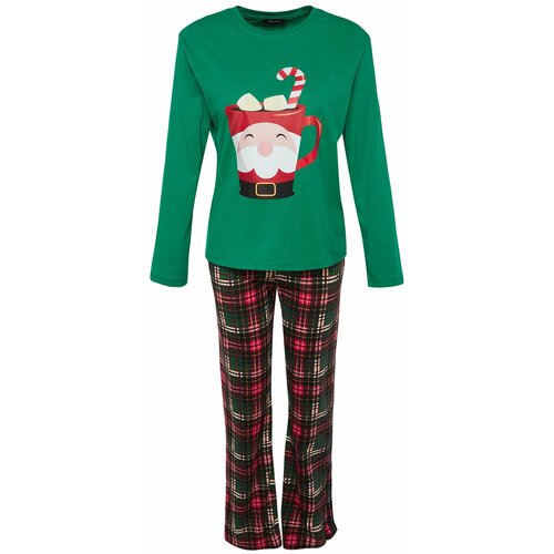 Trendyol Green Christmas Themed Knitted Pajamas Set Slike