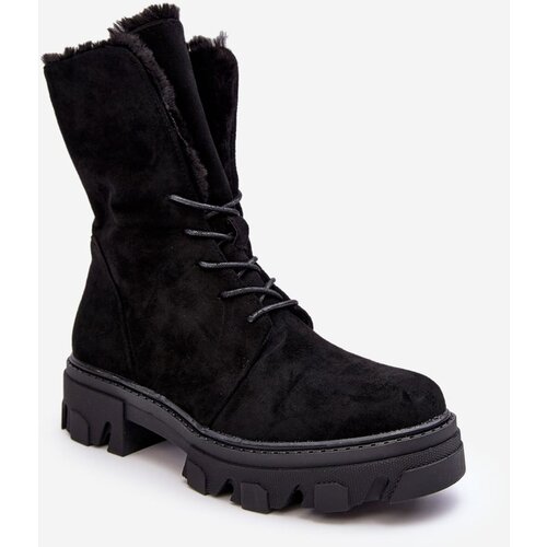Kesi Suede lace-up work ankle boots with fur, black Frendo Slike