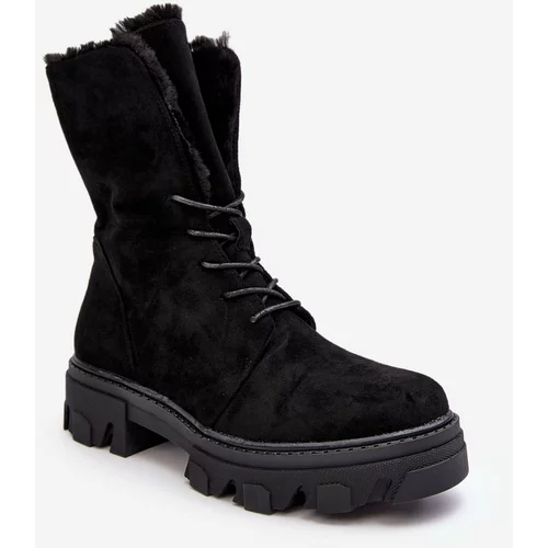 Kesi Suede lace-up work ankle boots with fur, black Frendo