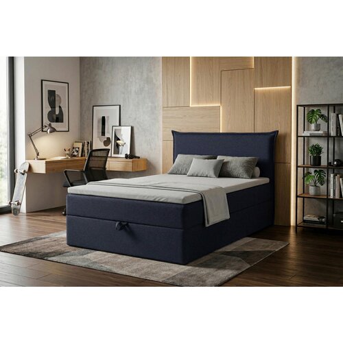 MID.YOU POSTELJA Z VZMETNICO 120 cm x 200 cm , tekstil, leseni material temno modra Slike