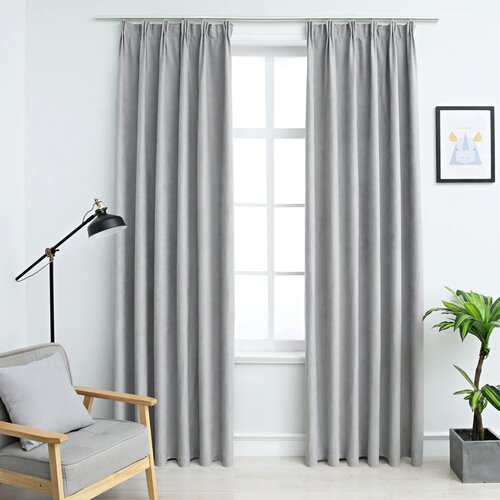 VidaXL Zatemnitvene zavese z obe&amp;scaron;ali 2 kosa sive 140x175 cm Slike