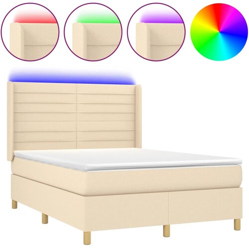  Krevet box spring s madracem LED krem 140x190 cm od tkanine Slike