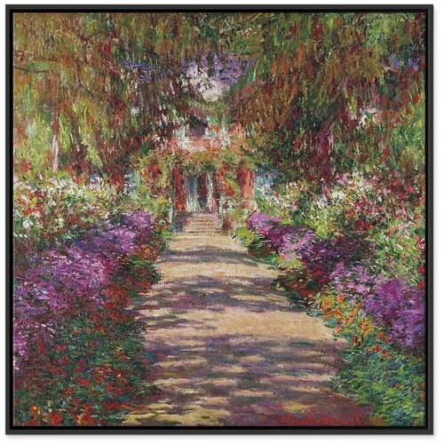  Slika - Claude Monet &amp;ndash; A Pathway in Monet\&amp;#039;s Garden 80x80 U crnom drvenom okviru Slike