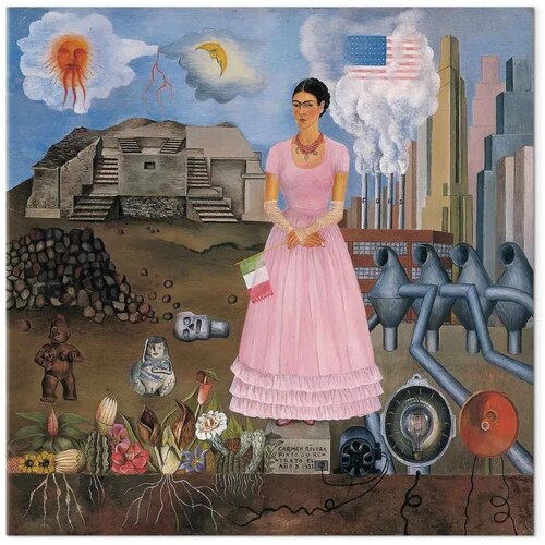 Slika - Frida Kahlo &amp;ndash; Self-Portrait on the Borderline Between Mexico and the United States 80x80 Akustična Slike