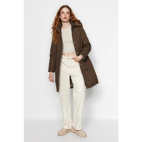 Trendyol Khaki Für Long Parka Coat with a Hooded Water-Repellent