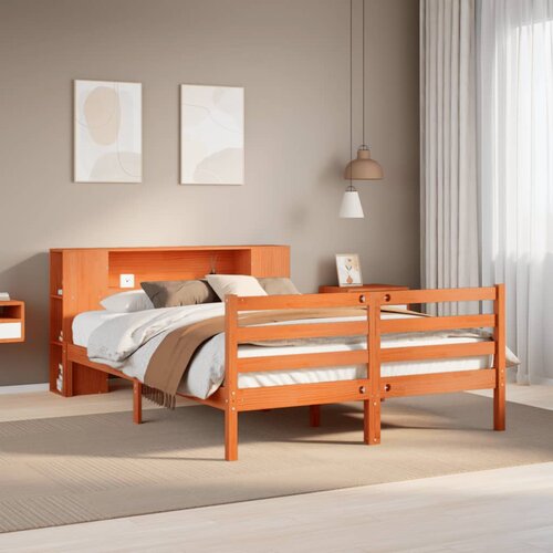 VidaXL Krevet s regalom za knjige bez madraca 135 x 190 cm od borovine Slike