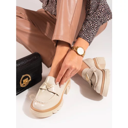 SHELOVET SEASTAR Lacquered women's loafers beige