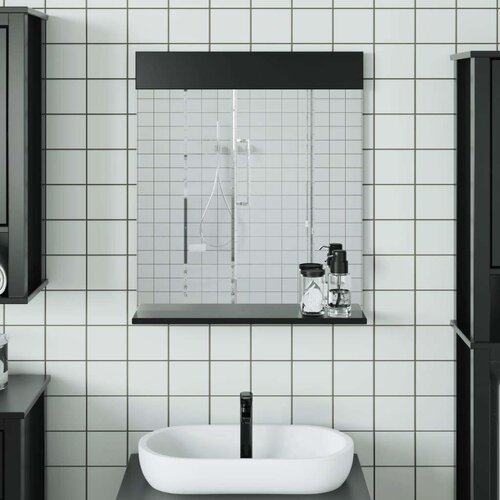  Kupaonsko ogledalo s policom BERG crno 60x12x70 cm masivno drvo Slike