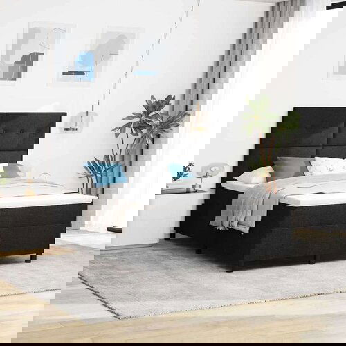  Krevet s oprugama i madracem s LED svjetlom crne boje 140 x 200 cm tkanina Slike