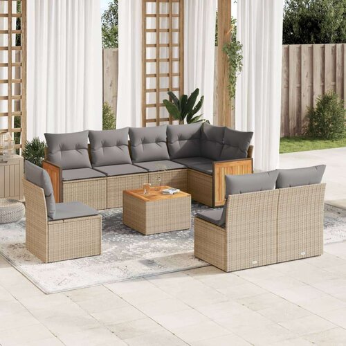 vidaXL 9-dijelni set vrtnih sofa s jastucima bež od poliratana Cijene