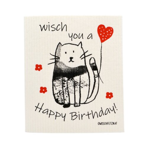 OWOSCHFETZN Spužvasta krpa &amp;quot;Mačka Frieda&amp;quot; - Happy Birthday Slike