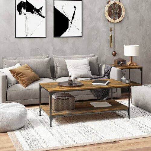 The Living Store Klubska mizica dimljeni hrast 100x50x40 cm inženirski les - Klubska Mizica, (21421430) Slike