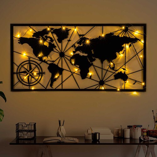 Opviq zidna dekoracija World Map Led 452, 60x120 cm, 1.5 mm, IP20, Crna Cene