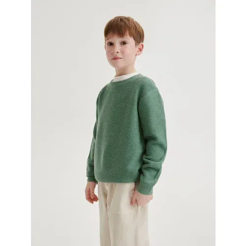 Reserved pulover iz strukturiranega bombaža - zelena