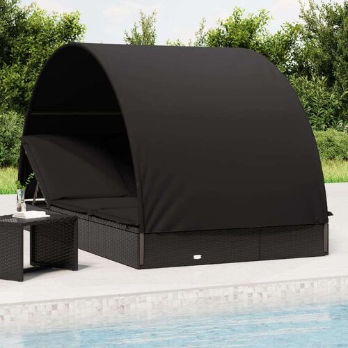 LEŽAJ za sunčanje za 2 osobe crni 211 x 112 x 140 cm poliratan Slike