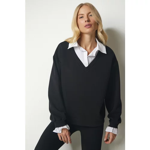 Happiness İstanbul Women's Black Shirt Detailed Knitted Sweatshirt