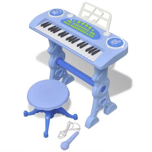 Plava otroški sintisajzer s stolčkom in mikrofonom modre barve