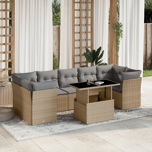 vidaXL 8-dijelni set vrtnih sofa od poliratana s jastucima bež Cijene