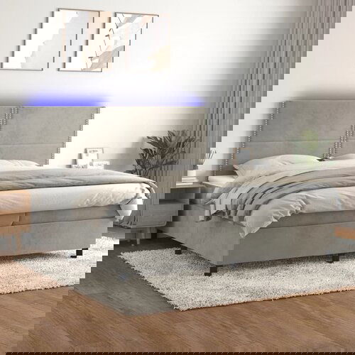 vidaXL Krevet box spring s madracem LED svjetlosivi 200x200 cm baršun Cijene