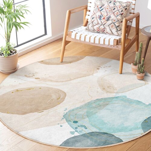 Mila Home modra/bež pralna okrogla preproga &amp;oslash; 150 cm puddle &amp;ndash; Slike