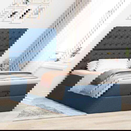 vidaXL Otomanski posteljni okvir z vzmetnico moder 90x190 cm blago, (21608633) Cene