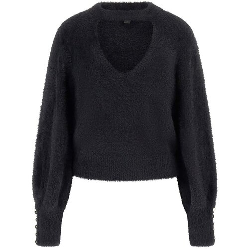 Guess Puloverji Ls Mn Yuki Fuz Cut-Out Sweater Črna Slike