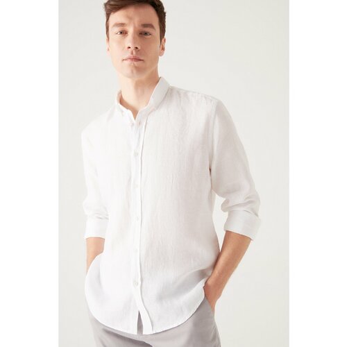 Avva Men's White 100% Linen Buttoned Collar Comfort Fit Comfy Cut Shirt Slike