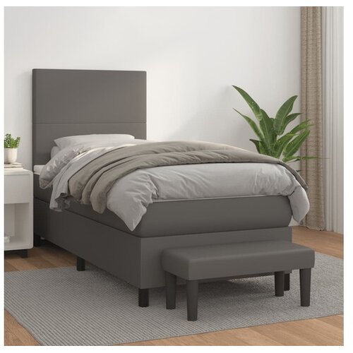  Box spring postelja z vzmetnico siv 100x200 cm umetno usnje Cene