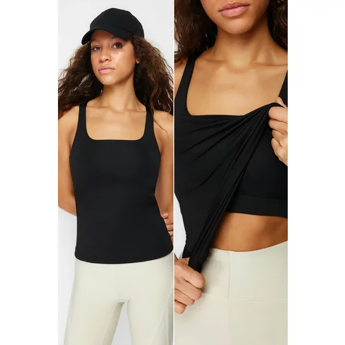 Trendyol Black Recovery 2 Layers With Pad Inside Sports Bra Square Collar Knitted Sports Top/Blouse