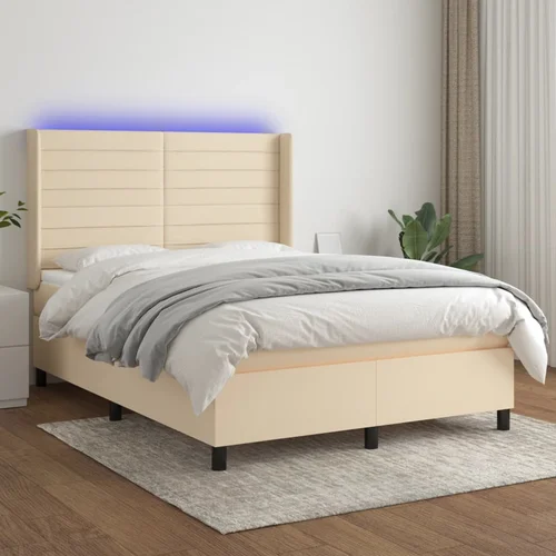  box spring s madracem LED krem 140x200 cm od tkanine