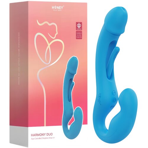 HoneyPlayBox Strap-on dildo brez pasu - Harmony Duo, z aplikacijo, moder Slike