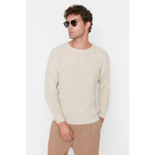 Trendyol Beige Men's Oversize Fit Wide Fit Crew Neck Basic Knitwear Sweater