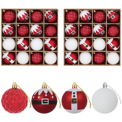  Set božićnih kuglica 32 kom. Crvena i bijela &amp;Oslash; 6 cm Plastika Slike