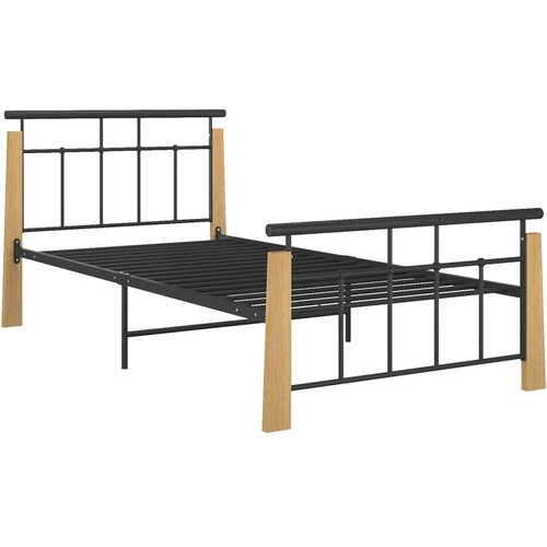 Maison Chic Posteljni okvir - Enojna postelja - Postelja za odrasle kovina in trdna hrastovina 90x200 cm-J8756, (21775177) Cene